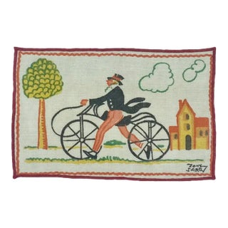 Vintage Tony Sarg Linen Gentleman Riding Bicycle Bike Dinner Napkin For Sale