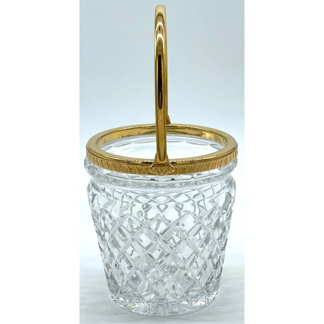Transparent Christofle Neocalssical Cut Crystal Gold Washed Swing -Handled Ice Bucket For Sale - Image 8 of 11