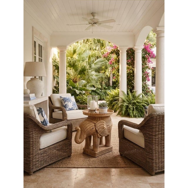 Vintage Natural Wicker and Rattan Elephant Accent Side Table With Tray Top For Sale - Image 9 of 12