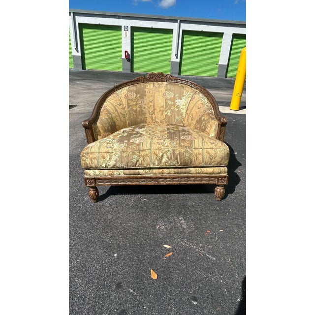 1980s Nancy Corzine Labelled Louis XVI Oversized Bergere Marquise With Ottoman For Sale In Miami - Image 6 of 7