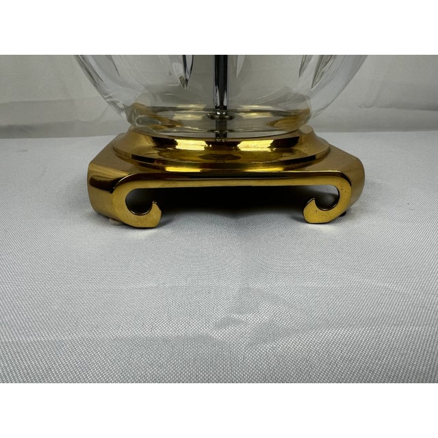 1980s Waterford “Lismore” Round Cut Crystal Table Lamp-Customized Shade, Brass Base For Sale - Image 5 of 12