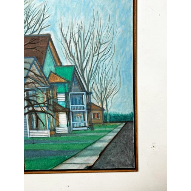 1960s D. 1969 Noted Ny Artist Ed Cowley Abstract Realism Town Scape Painting For Sale - Image 5 of 7