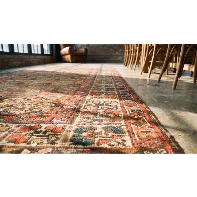 Textile 1900s Brown Geometric Tribal Antique Nw. Persian Kurdish Rug 4' X 9'6" Handknotted Wool Carpet For Sale - Image 7 of 9