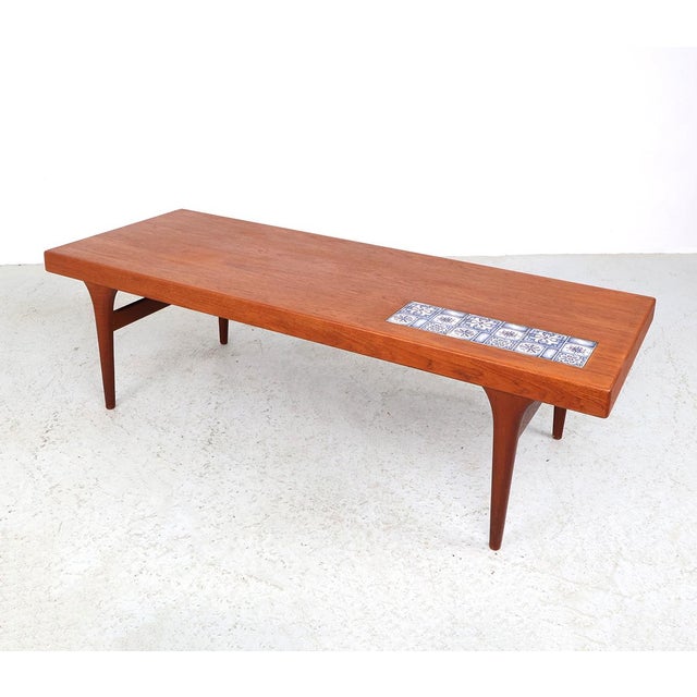 1960s Vintage Teak Coffee Table with Blue Tiles by Johannes Andersen for CFC Silkeborg, 1960s For Sale - Image 5 of 14