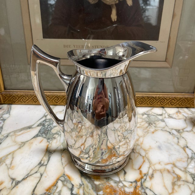 Metal Vintage Silver Plated Copper Water Pitcher For Sale - Image 7 of 9