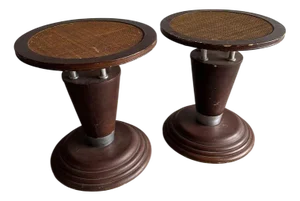 Art Nouveau Side Tables with Woven Top, 1890s, Set of 2
