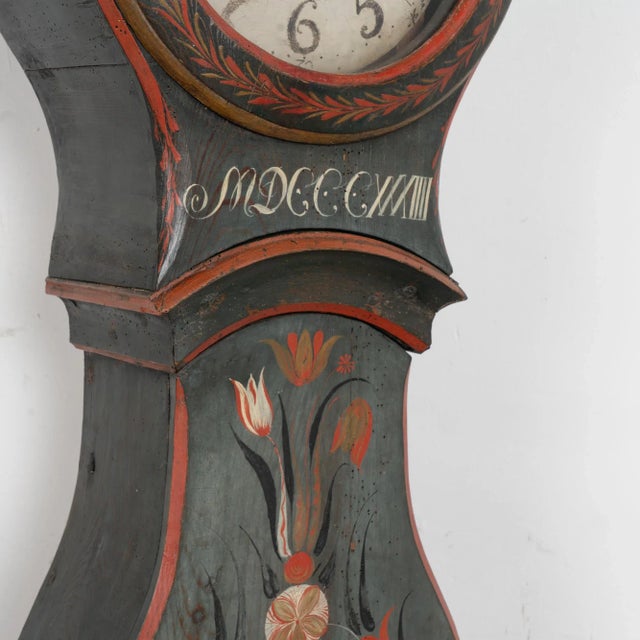 19th Century Original Blue Painted Swedish Mora Grandfather Clock For Sale - Image 6 of 11