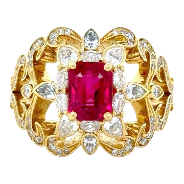 Agl Certified Burma Ruby and Diamond Cocktail Ring, Size 8.5 For Sale