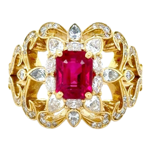 Agl Certified Burma Ruby and Diamond Cocktail Ring, Size 8.5