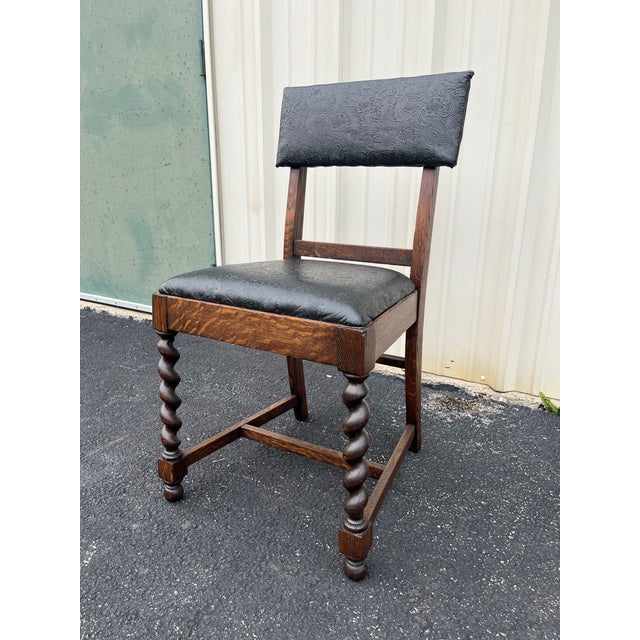 Antique Oak Barley Twist Dining Chairs- Set of 5 For Sale - Image 11 of 12