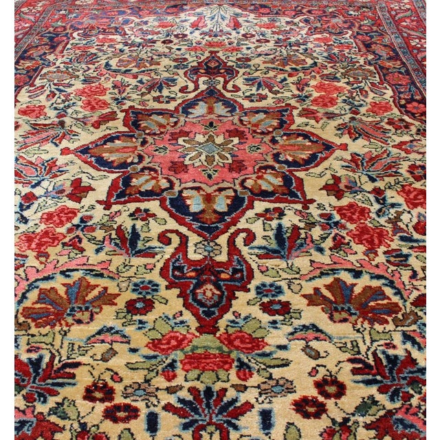 Textile Antique Persian Medallion Bidjar Colorful Rug in Ivory, Navy Blue and Red 3'4 X 5'0 For Sale - Image 7 of 13