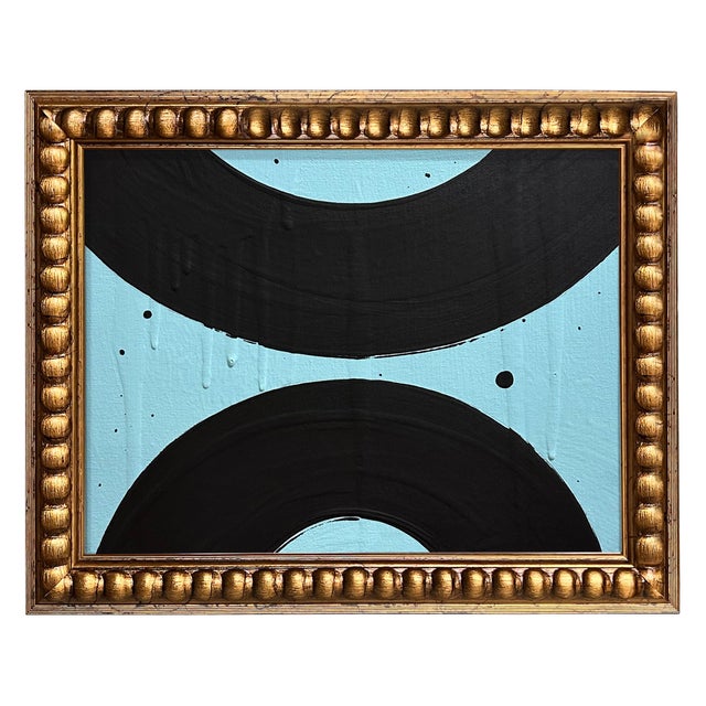 2020s Ron Giusti Mini Wagasa Light Blue Black Acrylic Painting For Sale - Image 5 of 5