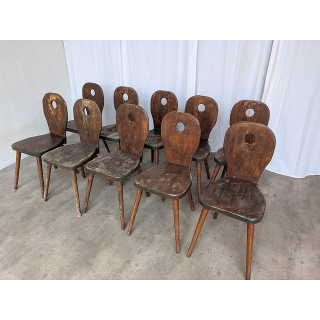 Vintage Brutalist Rustic Farmhouse Wooden Dining Chair, 1970s, Set of 8 For Sale - Image 15 of 18