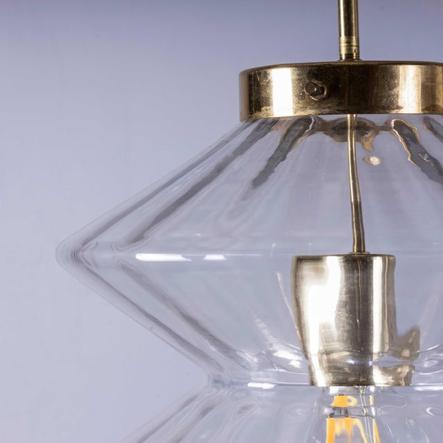 Glass Double Diamond Crystal Pendant Lamp, 1950s For Sale - Image 7 of 9