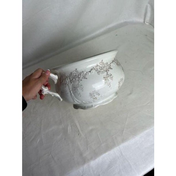 Chamber Pot, Embossed White With Gold Flowers and Bows, Homer Laughlin For Sale In Chicago - Image 6 of 11