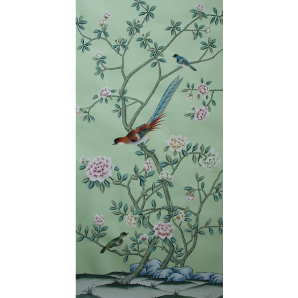 Not Yet Made - Made To Order 24"*48", a Set of 5 Panels Aqua Green Chinoiserie Wall Artwork For Sale - Image 5 of 6