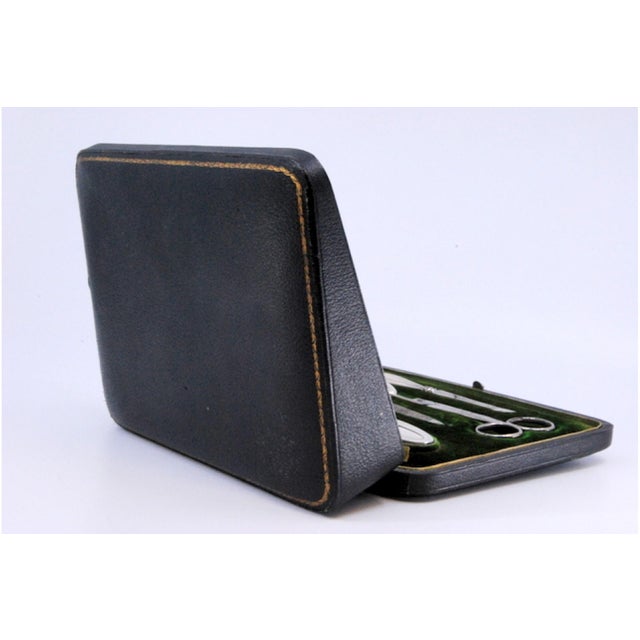 Silver Manicure Set with Hard Case and Green Velvet Interior, Set of 5 For Sale - Image 4 of 7