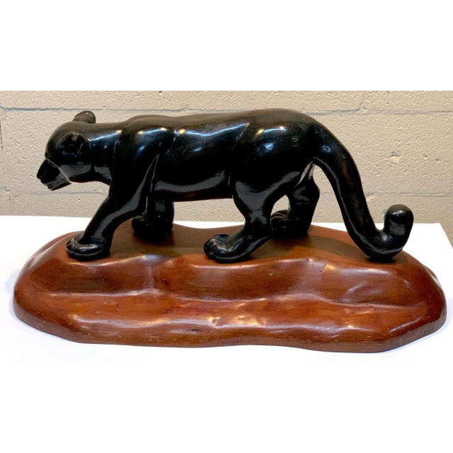 Black Mid 20th Century French Modern Carved Wood Sculpture of Black Panther/ Jaguar For Sale - Image 8 of 13