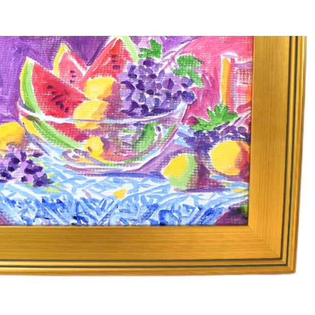 Original impressionist painting of a bowl of fruit on a stretched artist's canvas. Signed by the artist "Charlene Marsh"...