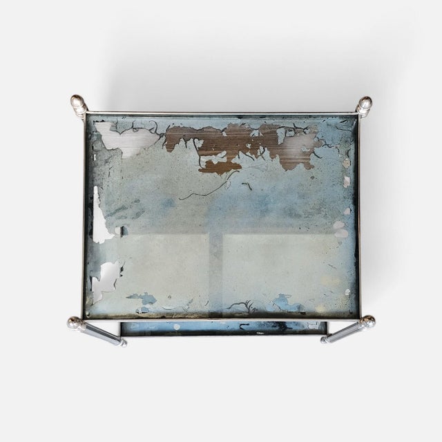 Metal 1970s Mid-Century Chrome Two-Tier Side Table With Mirrored Shelves Styled After Maison Jansen For Sale - Image 7 of 7