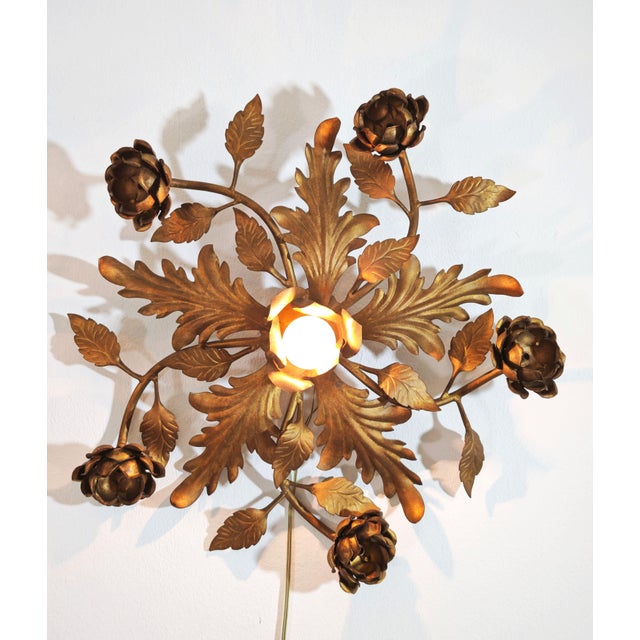 Hollywood Regency Gilded Metal Wall Lamps, Italy, 1960s, Set of 2 For Sale - Image 11 of 17