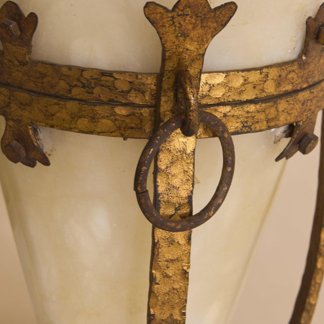 Alabaster 20th Century French Alabaster Vase + Gilt Metal Stand For Sale - Image 8 of 8