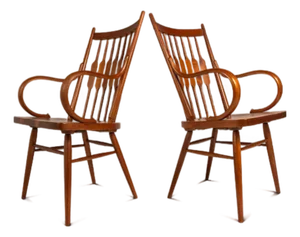 Set of Two (2) Mid-Century Modern Windsor Centennial Chairs in Solid Walnut Attributed to Kipp Stewart for Drexel, Usa, C. 1960's