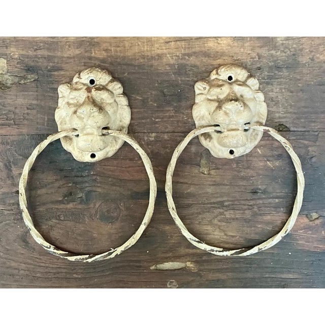Vintage Lion Head Wall Mounted Towel Holders For Sale - Image 11 of 12