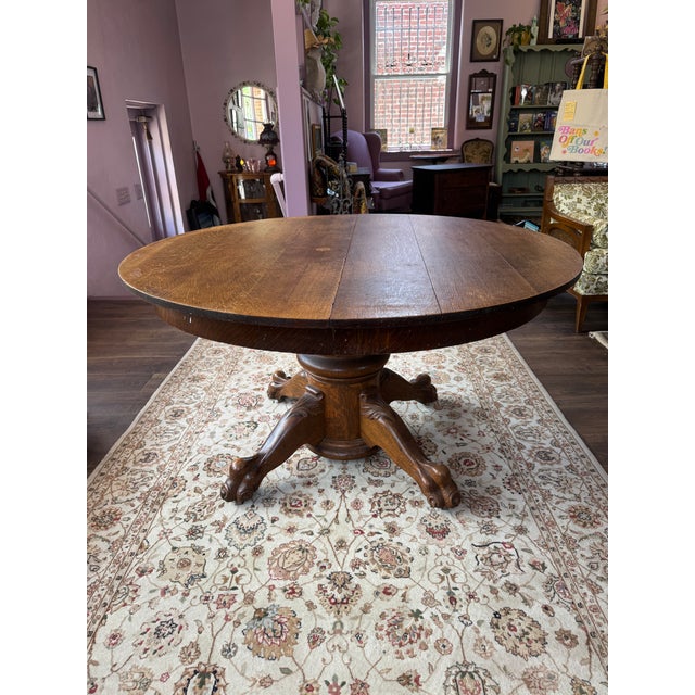 Antique Oak Pedestal Table With Clawfeet For Sale - Image 13 of 14