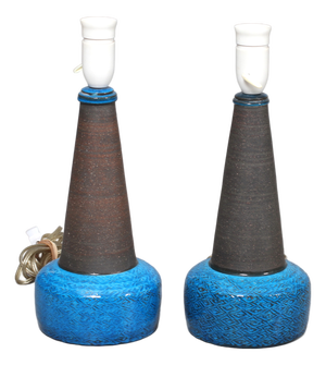 Blue Glazed Ceramic Table Lamps by Nils Kähler for Kähler, Denmark, 1960s, Set of 2