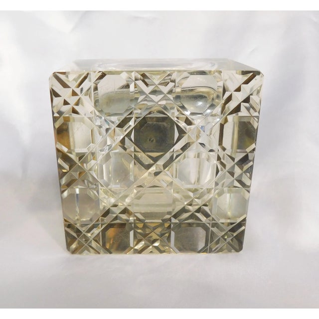 1920s Large Crystal Inkwell With Attached Metal Lid For Sale - Image 4 of 6