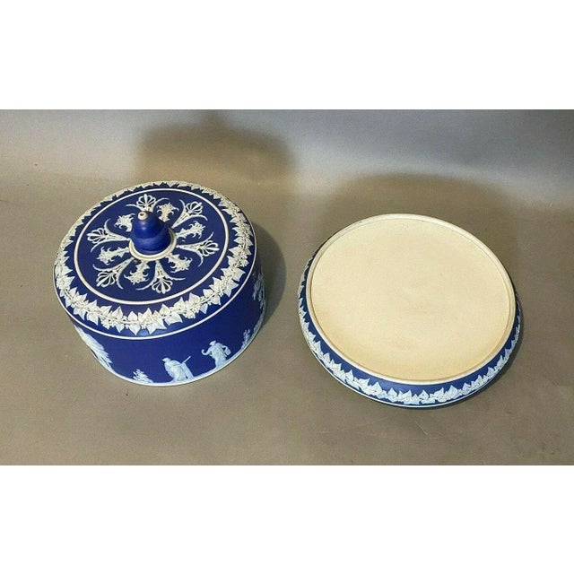 Vintage Antique English Blue Jasperware Covered Serving Dish Cheese Dome For Sale - Image 6 of 9