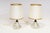 Pair of petite vintage art glass table lamps (ca. 1950, Italy). Composed of conical blown glass bases showing a smattering...