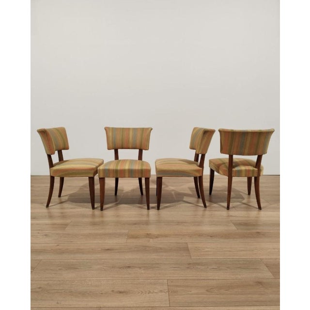 Set of 4 walnut chairs upholstered in Missoni fabric. High-quality design attributed to Emilio Lancia in collaboration...