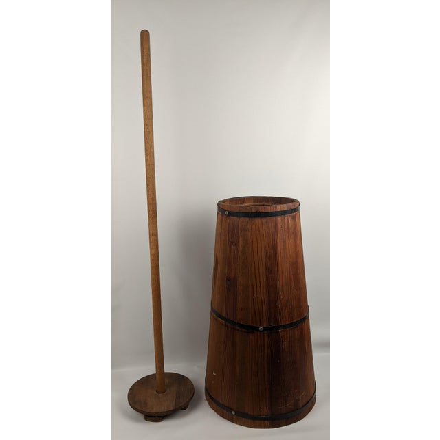 An impressive antique primitive wooden butter churn dating to approximately 1890–1919. Constructed in the traditional...