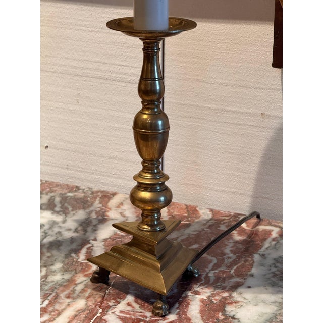 Metal 18th Century French Brass Altar Sticks Converted to Lamps - Pair For Sale - Image 7 of 12
