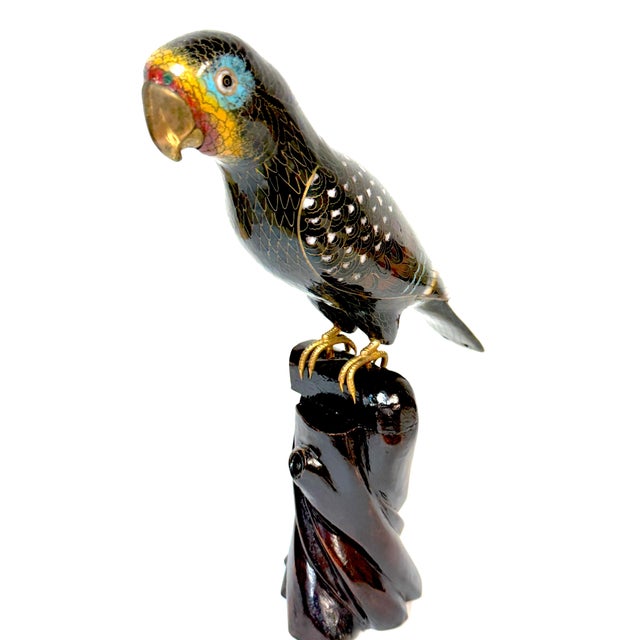 Chinese Cloisonné Parrot on Carved Hardwood Tree Trunk Base Chinese, Circa 1960 For Sale In West Palm - Image 6 of 13