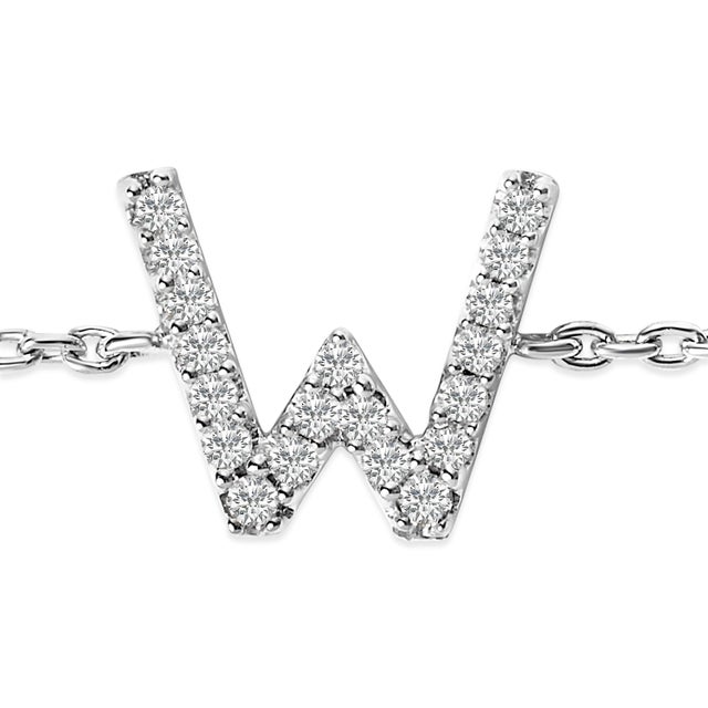 Contemporary 10K White Gold Diamond Accent "W" Initial Charm and Link Bracelet For Sale - Image 3 of 6