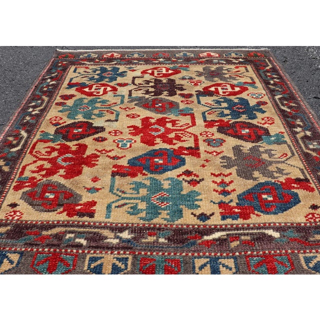 Red Vintage Turkish Oushak Rug With Bold Red, Blue, and Gray Tribal Motifs For Sale - Image 8 of 10