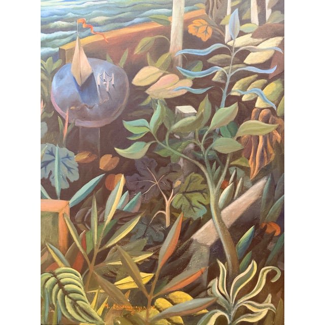 1979 Surrealist Botanical Landscape Oil Painting For Sale - Image 4 of 6