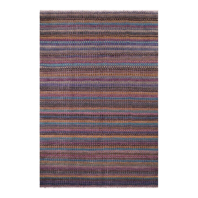Boho Chic Purple/Blue High Low Wool & Silk Rug - 8'11'' X 12'3'' For Sale