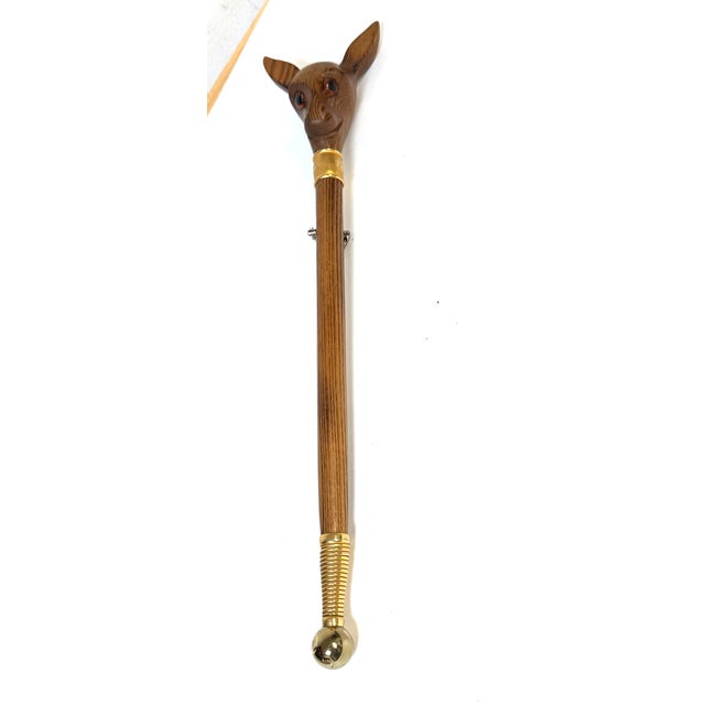 German Black Forest Style Carved Deer Head Baton with Brass Mounts, Circa 1930s For Sale - Image 4 of 14