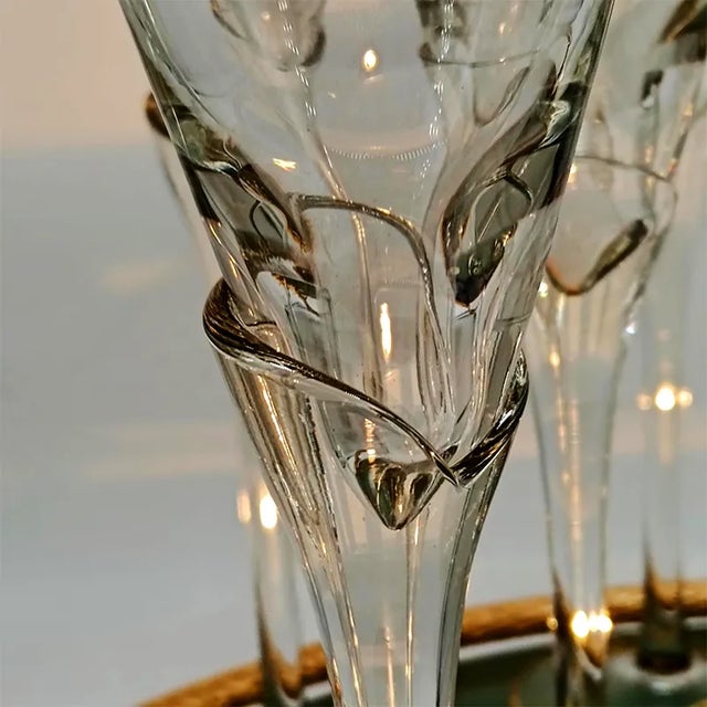 Gold Glasses and Tray in Murano Glass with Hand-Decorated 24 Karat Gold Finishes from GN Murano, 1970s, Set of 7 For Sale - Image 8 of 11