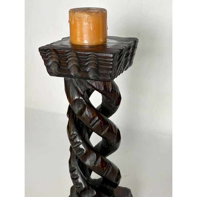Rustic Wooden Candlestick, France, 1970s For Sale - Image 6 of 9