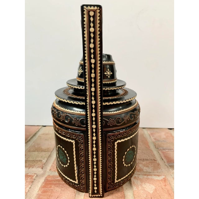 Mid 20th Century Vintage Burmese Lacquered Tiffin Food Carrier / Stacking Lunch Box For Sale - Image 5 of 12