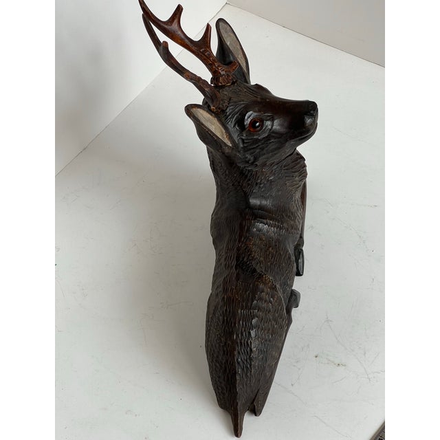 Vintage Black Forest Style Hand Carved Wood Stag Deer Sculpture With Antlers For Sale In Chicago - Image 6 of 12