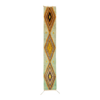 Colorful Diamond Hand-Knotted Moroccan Wool Runner | 15'9" X 2'3" | One of a Kind For Sale