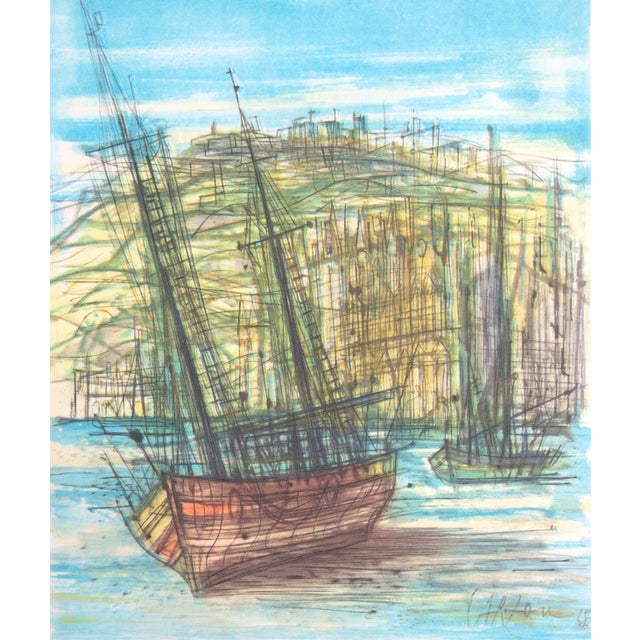 French Nautical Signed & Numbered Jean Carzou Original Print, "Boats at Rest", 1965 For Sale - Image 3 of 5