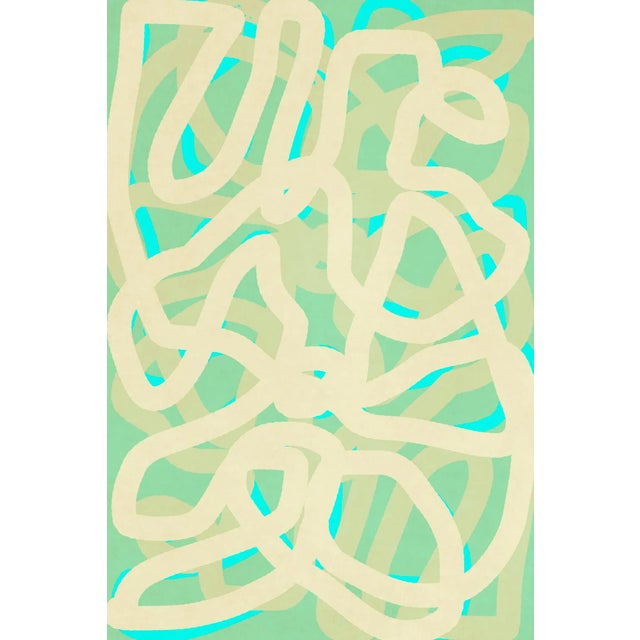 Line Drawing Art Print in Cream & Teal Colour Tone on Tone by Angela Cameron For Sale