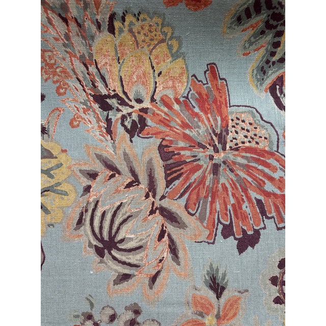 Thibaut Floral Linen Print Fabric Floral Gala Blue Cinnamon 8 Yards F910215 Brand Thibaut Fabric Book / Collection Colony...